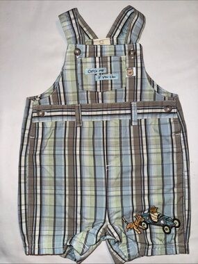 Plaid Kids Shortalls Overalls in Blue, Green & Brown